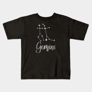 Gemini Zodiac Constellation in Silver - Black Kids T-Shirt